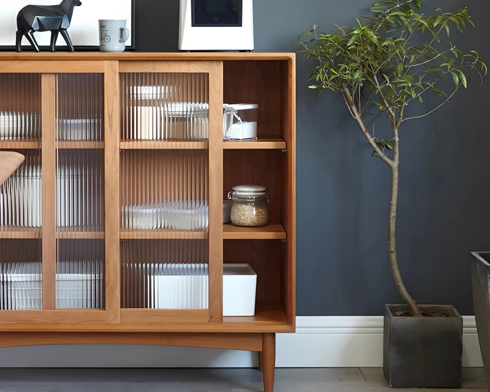 wood and rattan sideboard